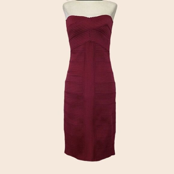 GLAMOROUS Maroon Bandage Strapless Midi Dress Size Large - Picture 3 of 10
